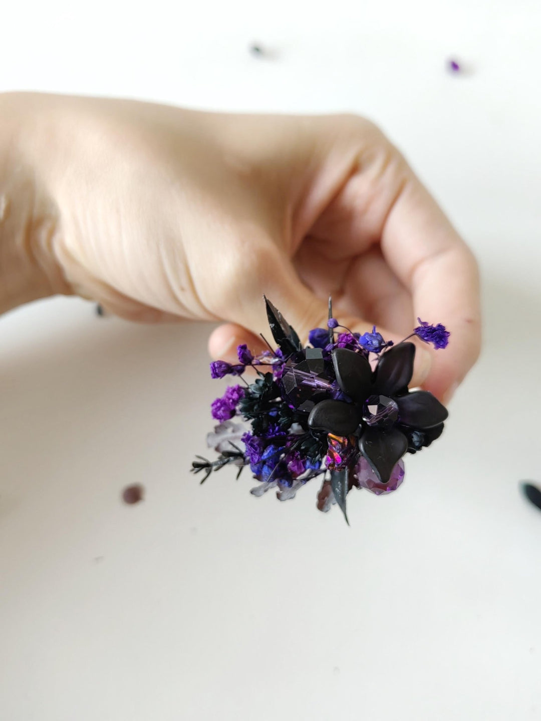 Purple Flower Ring: Gothic Wedding Jewelry, Adjustable Boho Ring – handmade floral hair accessory by magaela