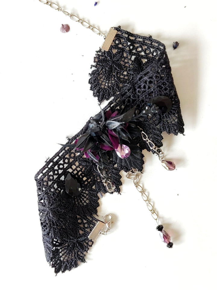 Purple Flower Headband and Choker Set: Gothic Autumn Wedding – handmade floral hair accessory by magaela