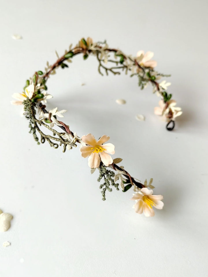 Butterfly Elven Crown: Green Beige Wedding Tiara – handmade floral hair accessory by magaela