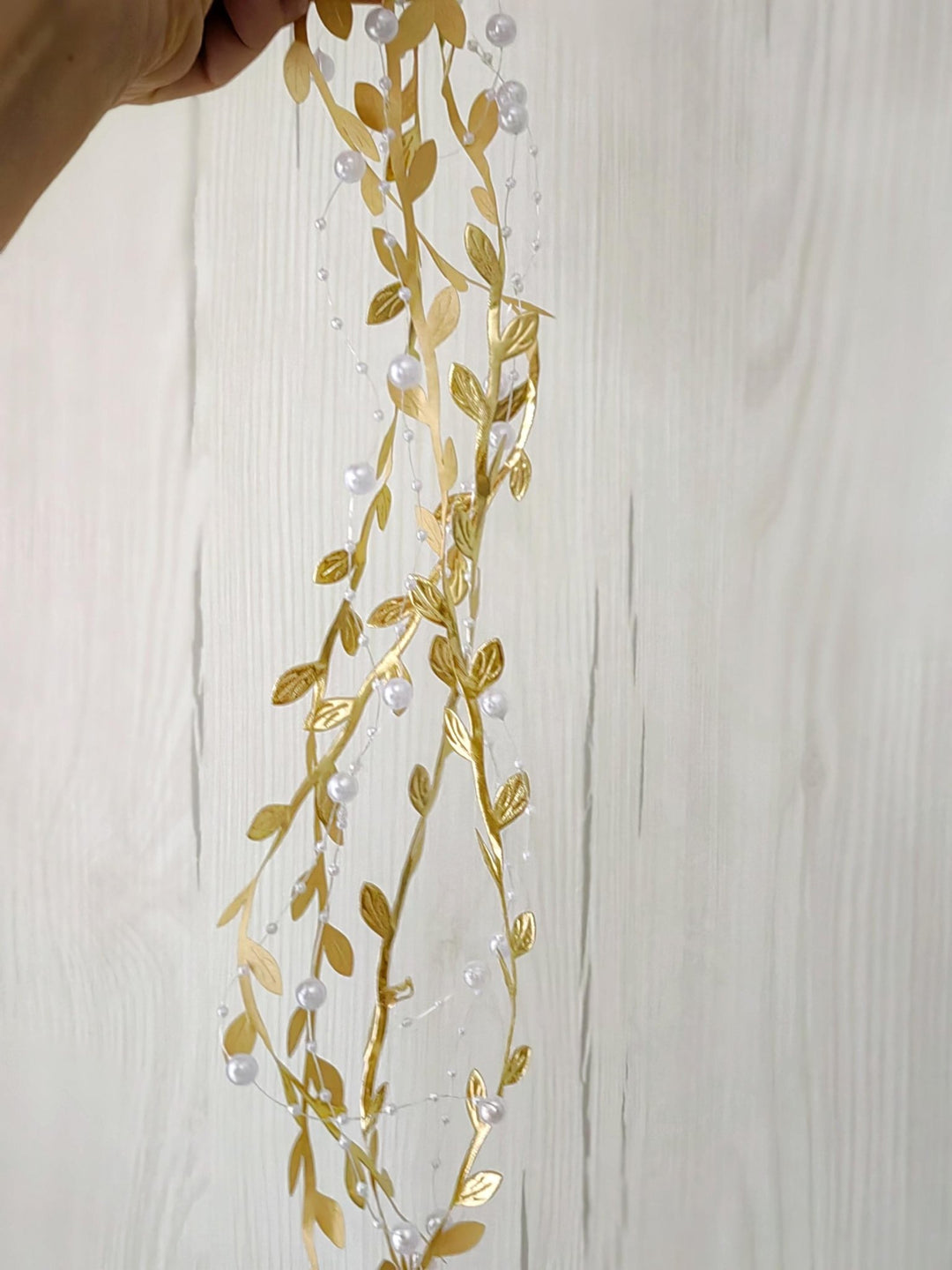 Golden Wedding Crown with Veil: Glamour Pearl Bridal Tiara – handmade floral hair accessory by magaela