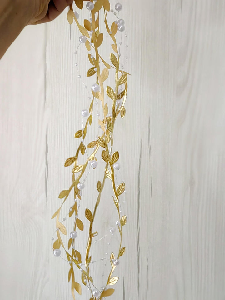 Golden Wedding Crown with Veil: Glamour Pearl Bridal Tiara – handmade floral hair accessory by magaela