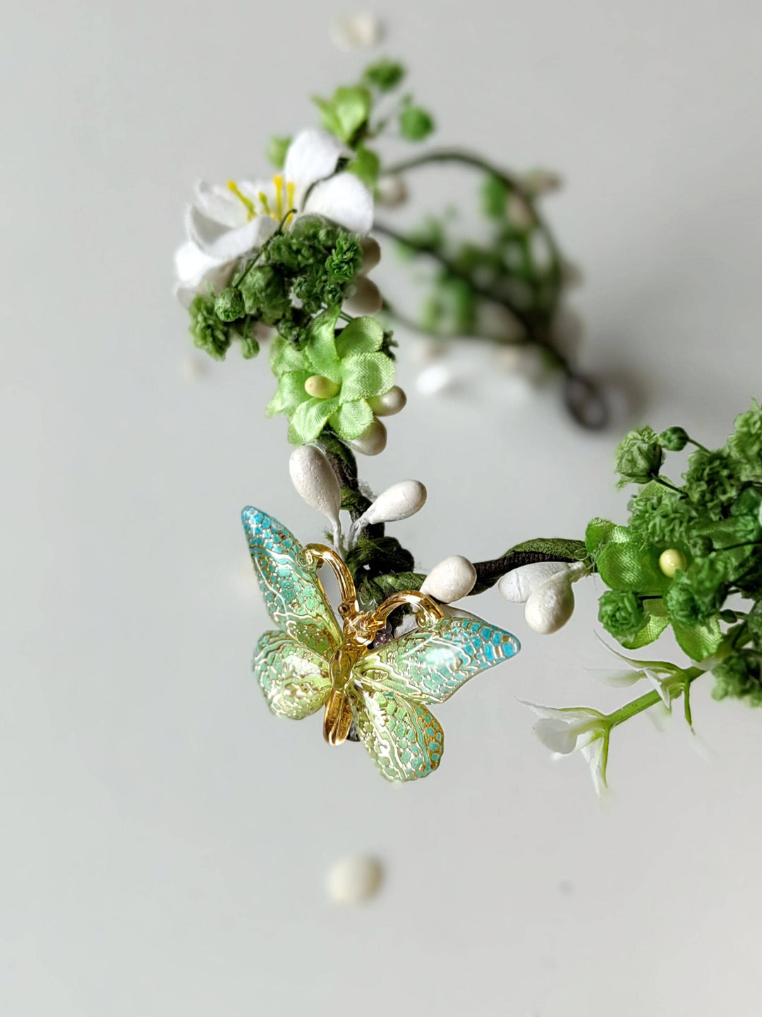 Butterfly Elven Tiara: Greenery Wedding Flower Crown – handmade floral hair accessory by magaela