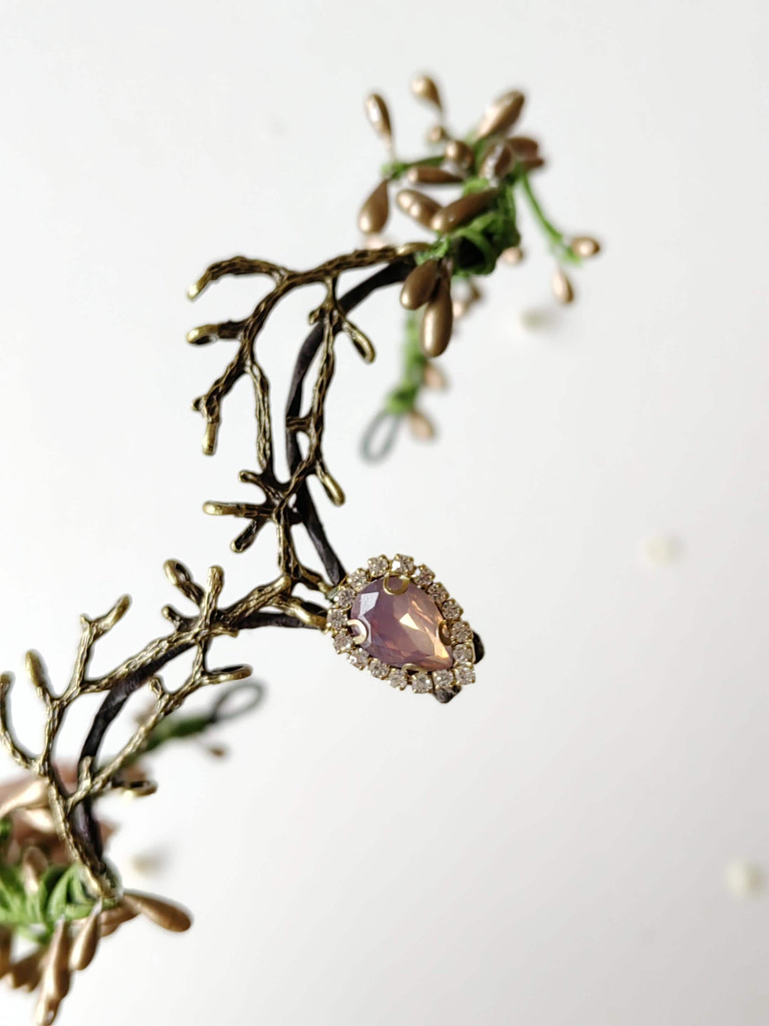 Woodland Wedding Tiara – Green Gold Elven Crown – handmade floral hair accessory by magaela