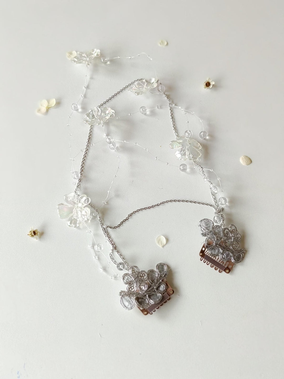 Winter Wedding Tiara: Transparent Flower Fairy Crown with Veil – handmade floral hair accessory by magaela