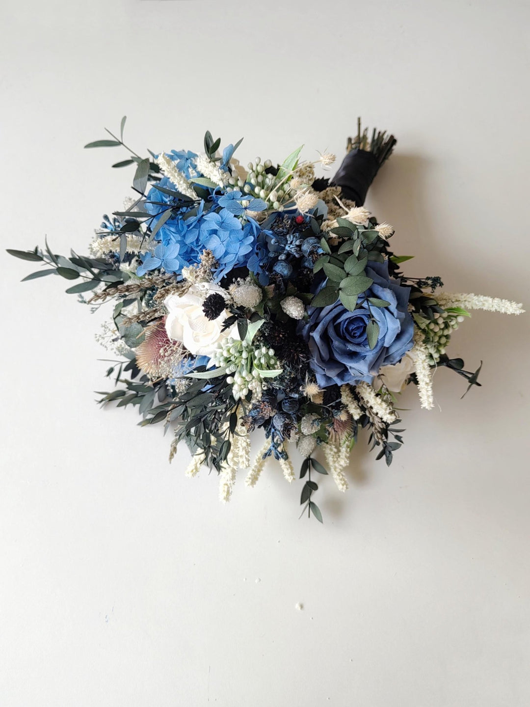 Blue Rose Bouquet: Gothic Wedding, Autumn Bridal Bouquet – handmade floral hair accessory by magaela