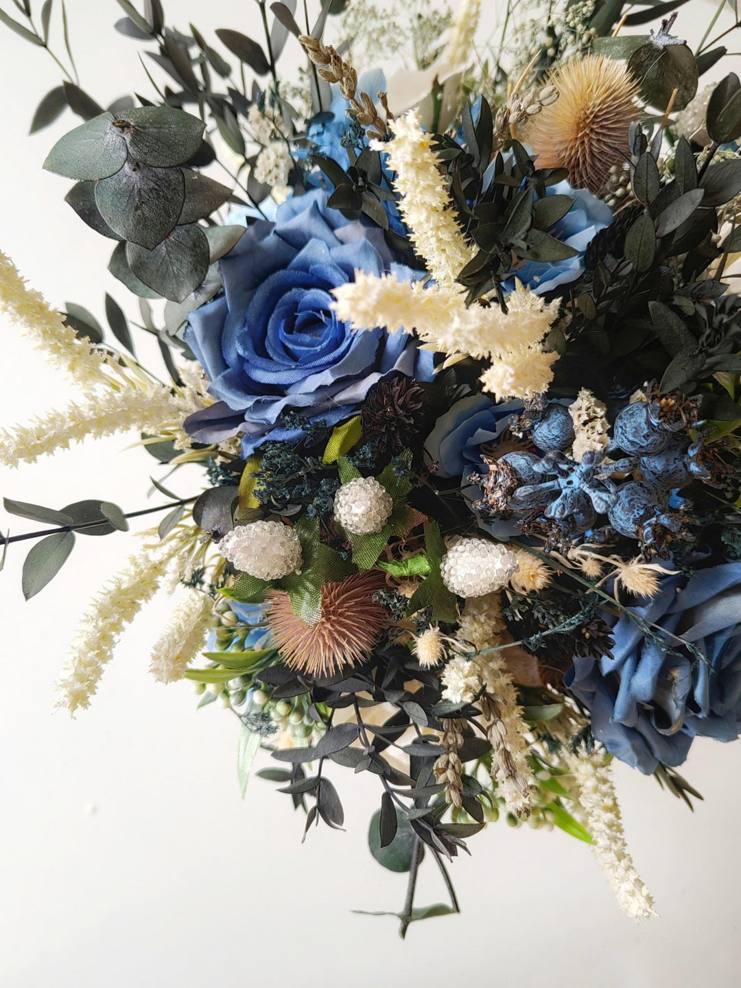 Blue Rose Bouquet: Gothic Wedding, Autumn Bridal Bouquet – handmade floral hair accessory by magaela
