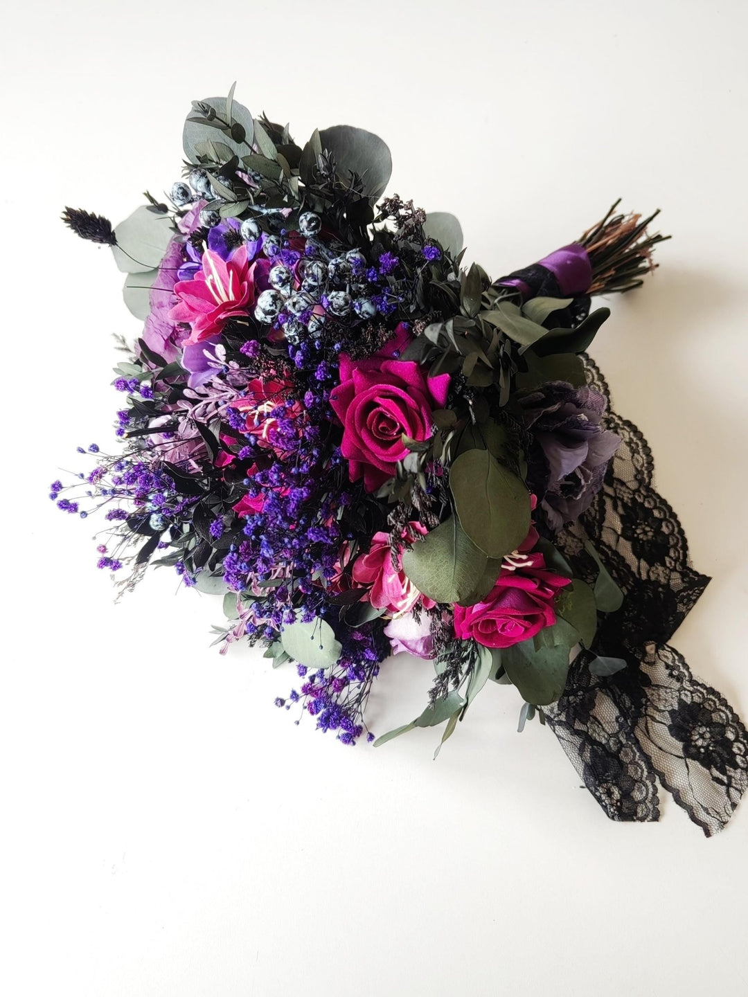 Purple Magenta Flower Bouquet: Autumn Gothic Wedding Bridal Bouquet – handmade floral hair accessory by magaela