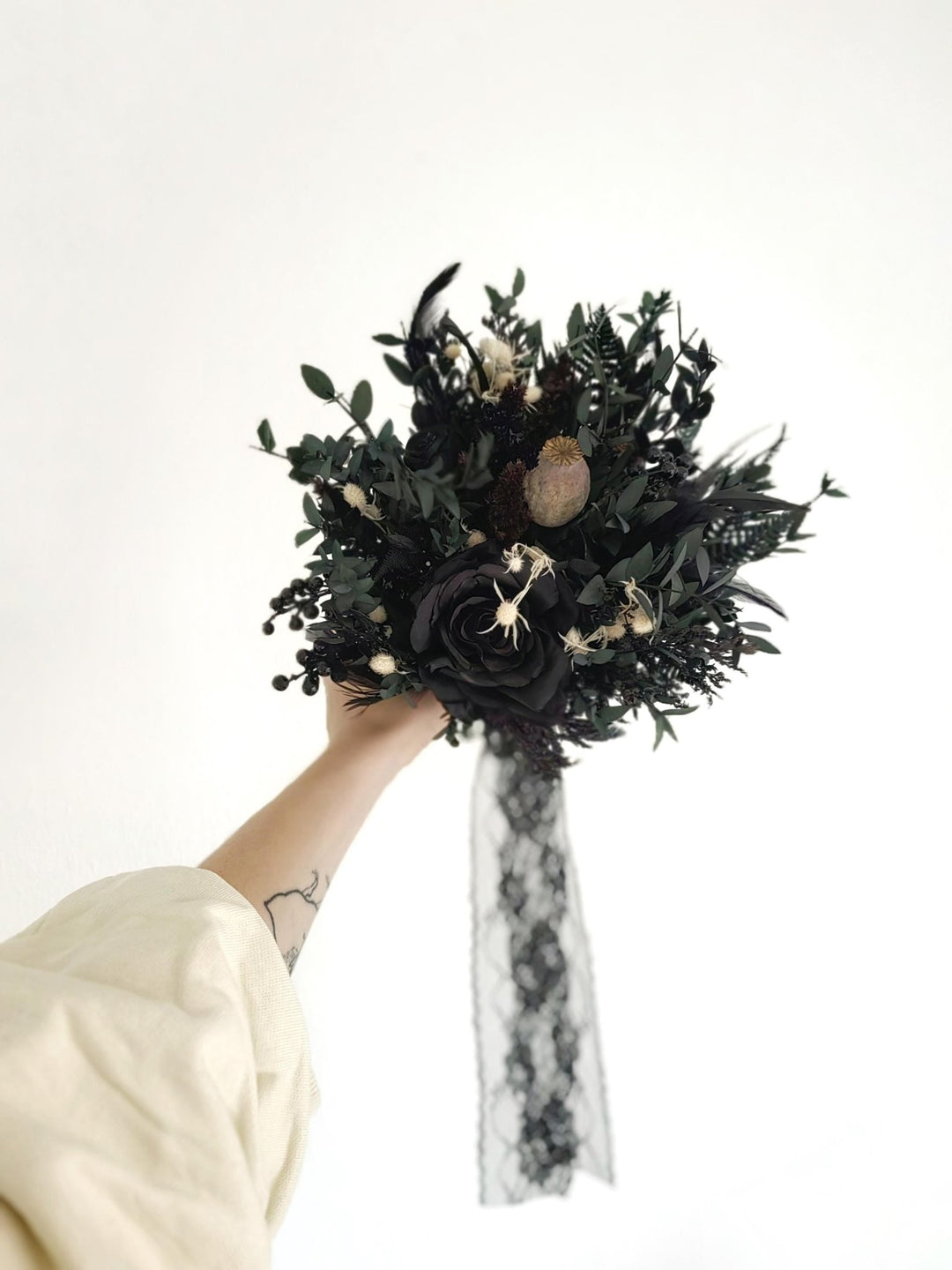 Black Gothic Wedding Bouquet: Dark Artificial Flower Bridal Bouquet – handmade floral hair accessory by magaela