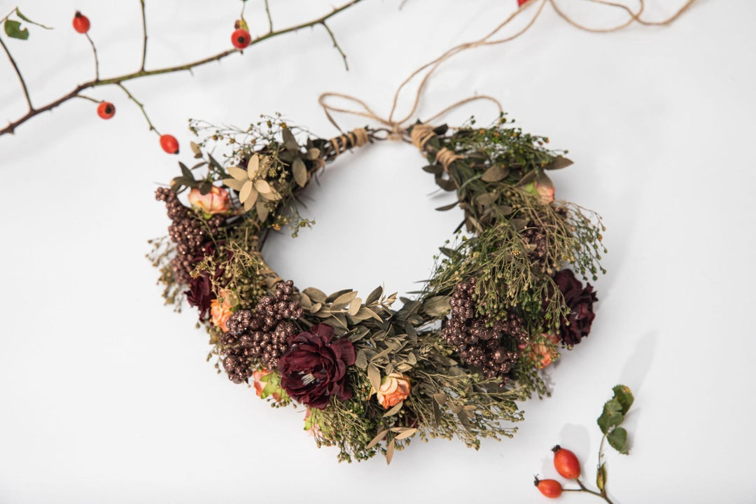 Burgundy Rose Flower Crown: Boho Autumn Wedding Hair Wreath – handmade floral hair accessory by magaela