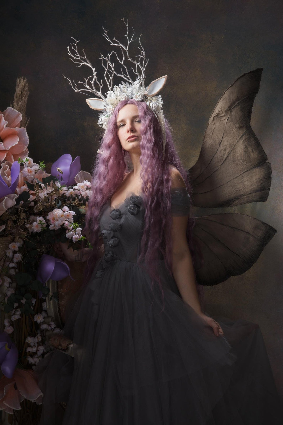 Deer Antler Crown: Silver Horns Headband, Pagan Festival Tiara – handmade floral hair accessory by magaela