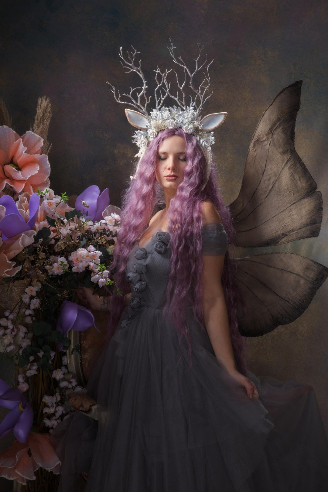 Deer Antler Crown: Silver Horns Headband, Pagan Festival Tiara – handmade floral hair accessory by magaela