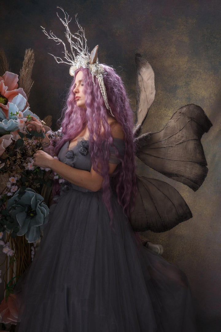 Deer Antler Crown: Silver Horns Headband, Pagan Festival Tiara – handmade floral hair accessory by magaela