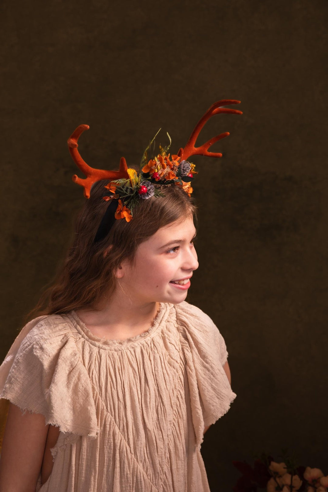 Autumn Antler Crown: Woodland Flower Headband, Pagan Festival – handmade floral hair accessory by magaela