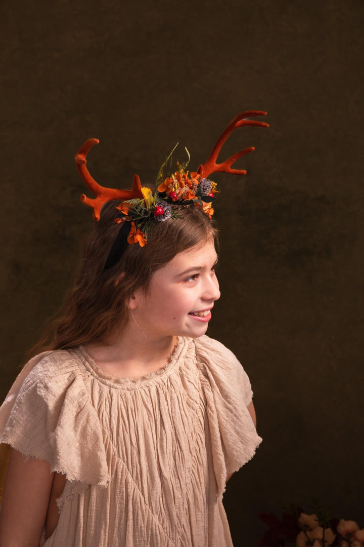 Autumn Antler Crown: Woodland Flower Headband, Pagan Festival – handmade floral hair accessory by magaela