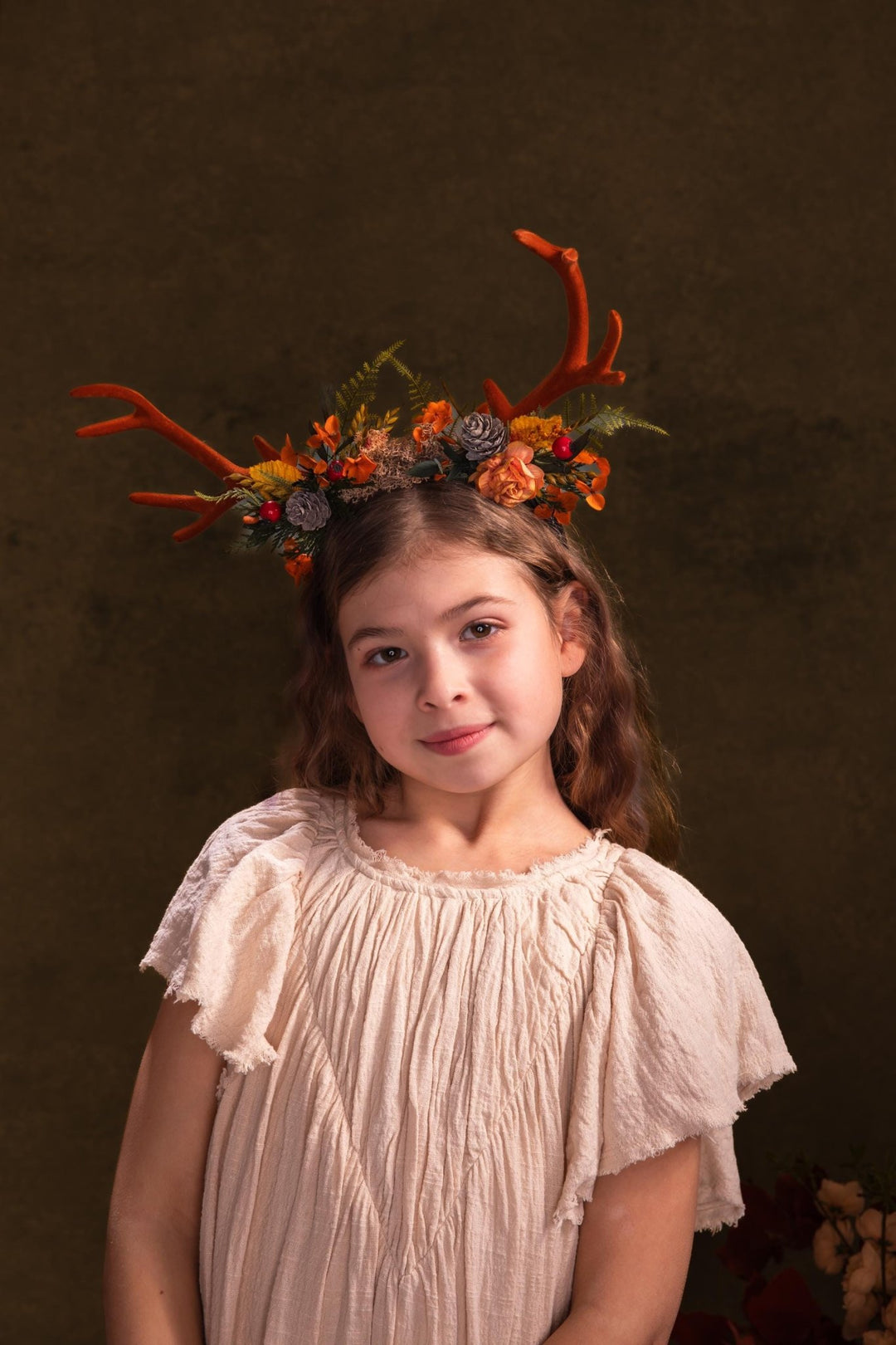 Autumn Antler Crown: Woodland Flower Headband, Pagan Festival – handmade floral hair accessory by magaela
