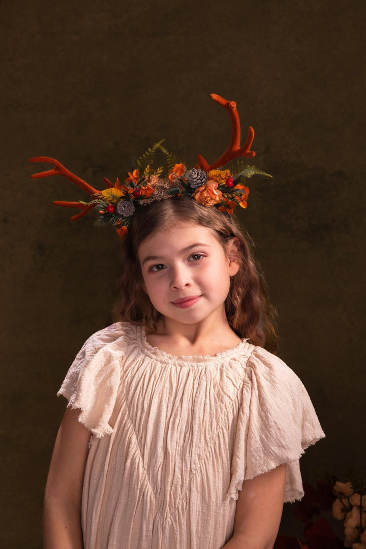 Autumn Antler Crown: Woodland Flower Headband, Pagan Festival – handmade floral hair accessory by magaela