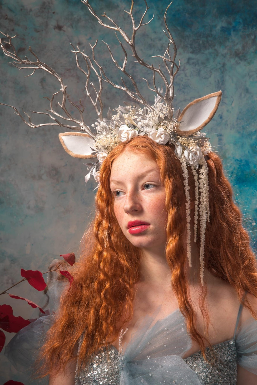 Deer Antler Crown: Silver Horns Headband, Pagan Festival Tiara – handmade floral hair accessory by magaela