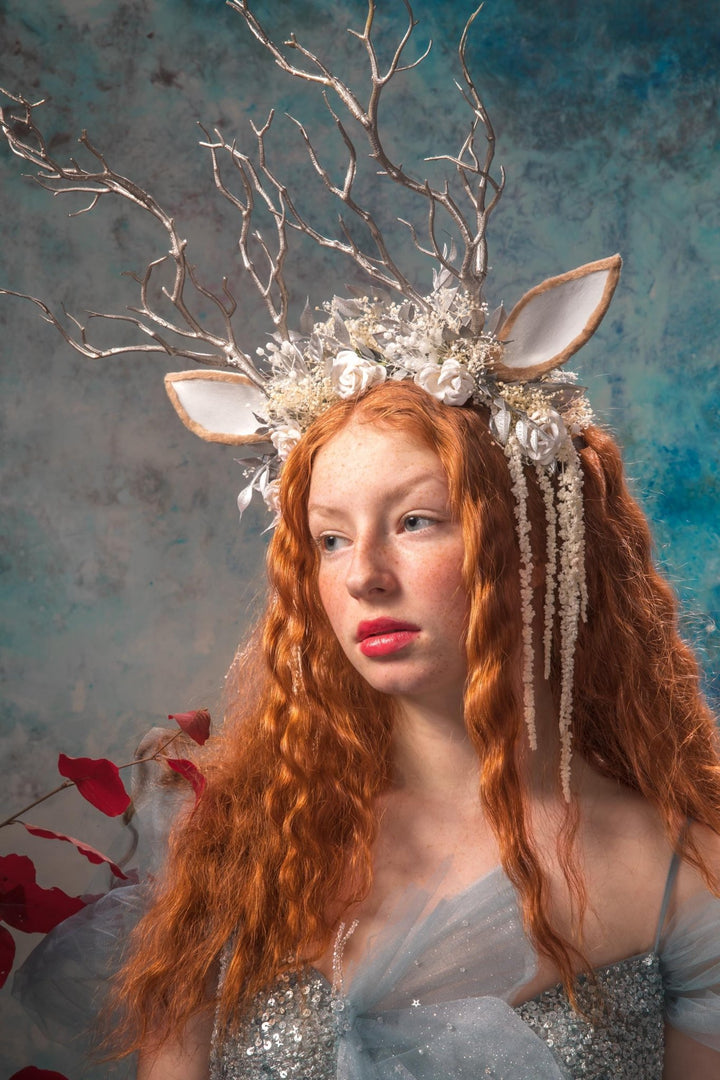 Deer Antler Crown: Silver Horns Headband, Pagan Festival Tiara – handmade floral hair accessory by magaela