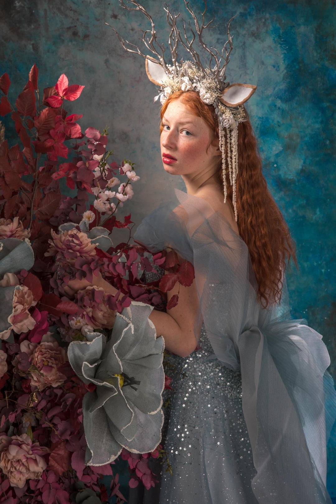 Deer Antler Crown: Silver Horns Headband, Pagan Festival Tiara – handmade floral hair accessory by magaela