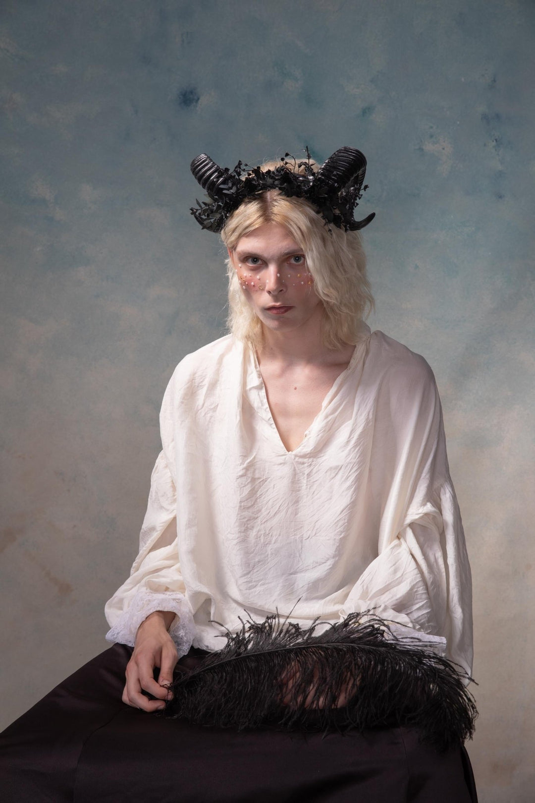 Black Horns Crown: Gothic Wedding Headpiece, Pagan Headband – handmade floral hair accessory by magaela