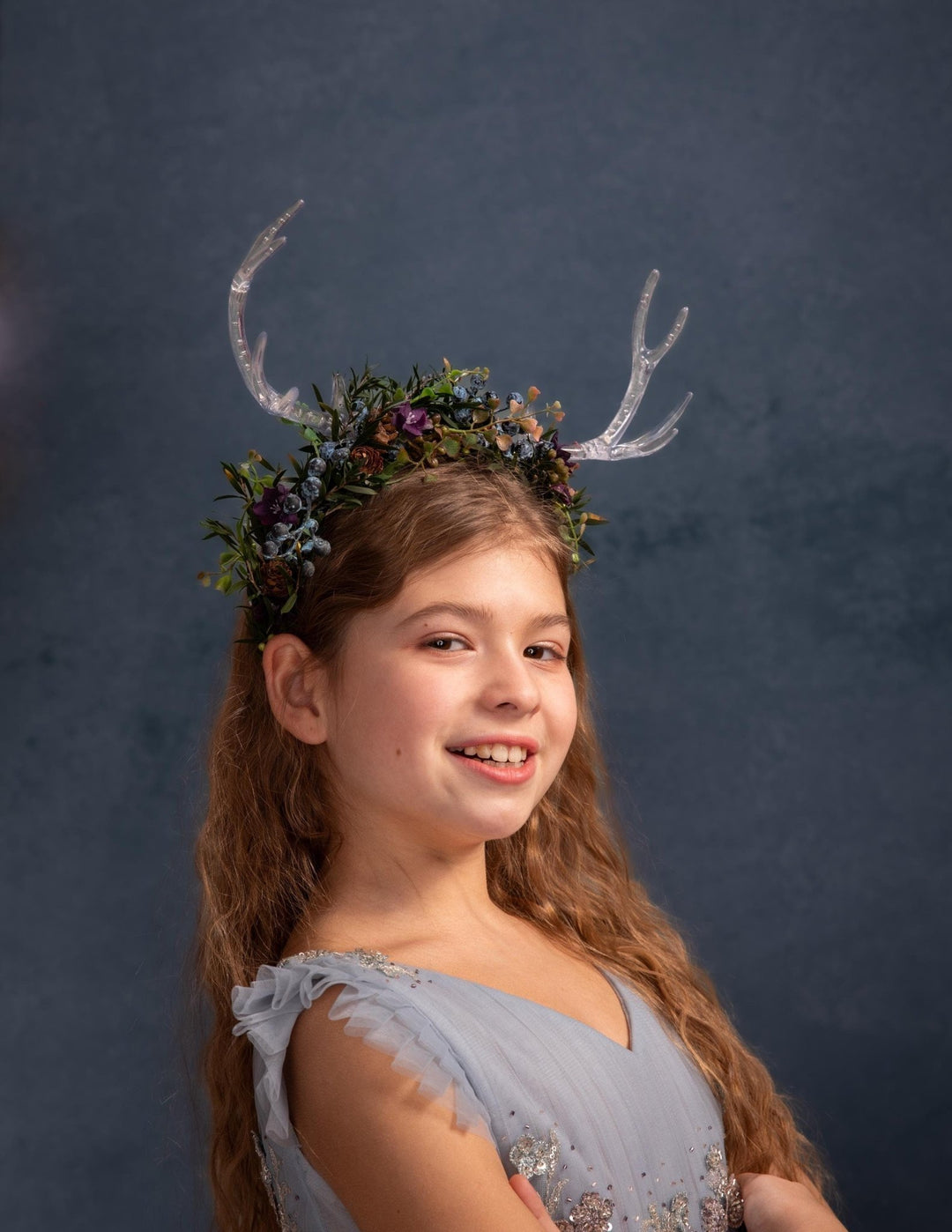 Antler Flower Crown: Transparent Antlers, Fairycore Headband – handmade floral hair accessory by magaela