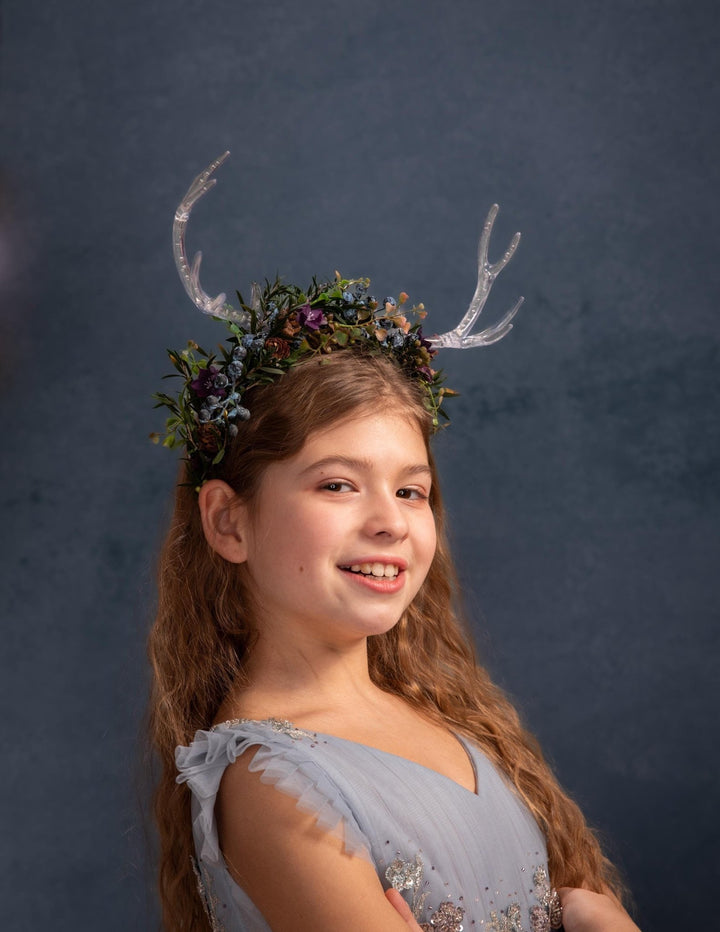 Antler Flower Crown: Transparent Antlers, Fairycore Headband – handmade floral hair accessory by magaela