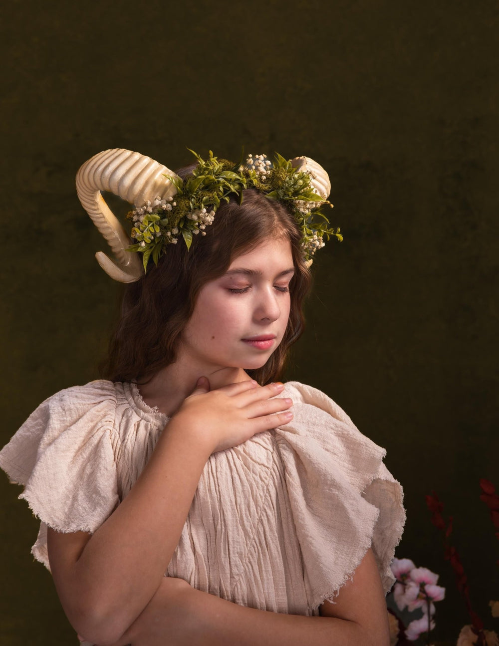 Greenery Horns Crown: Fairycore Pagan Festival Headband – handmade floral hair accessory by magaela