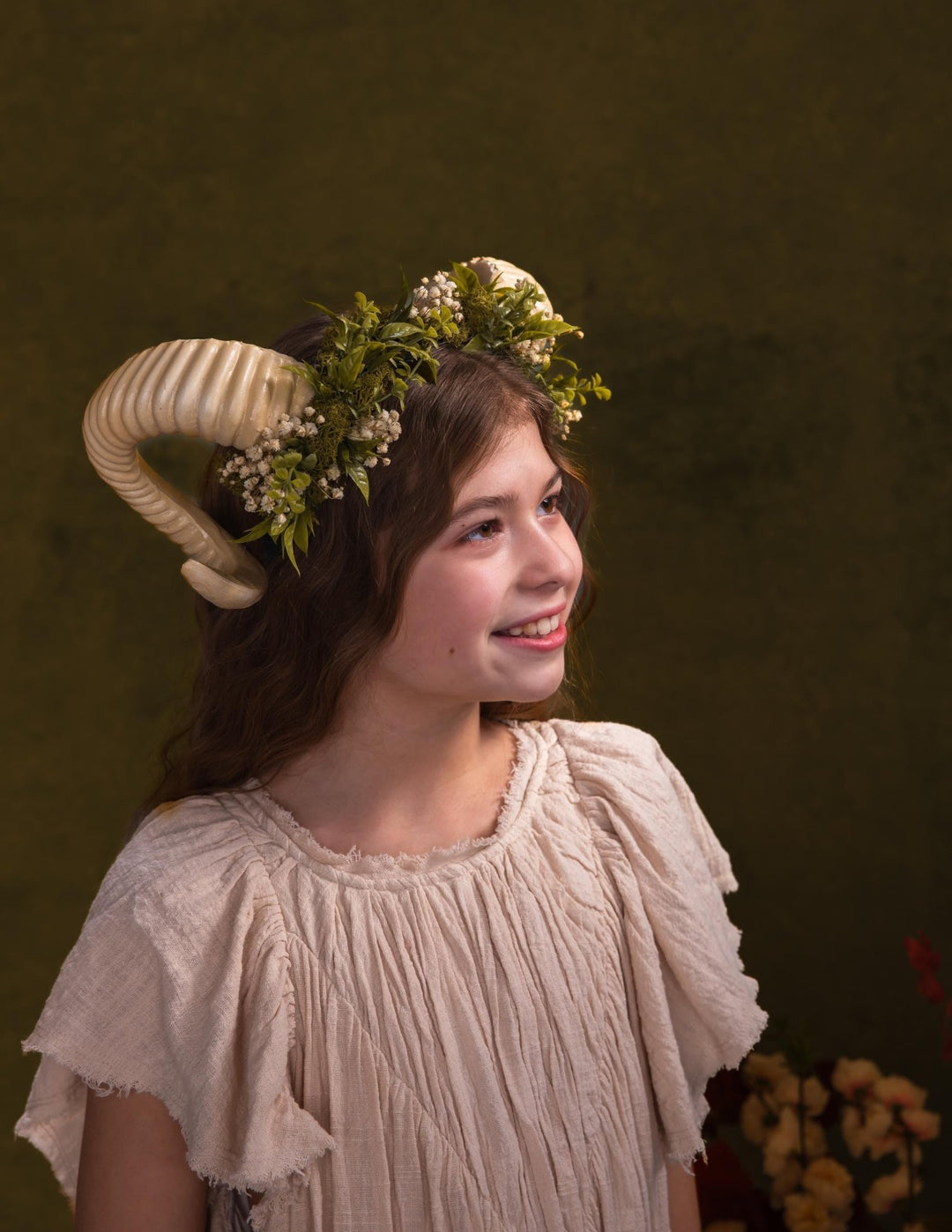 Greenery Horns Crown: Fairycore Pagan Festival Headband – handmade floral hair accessory by magaela