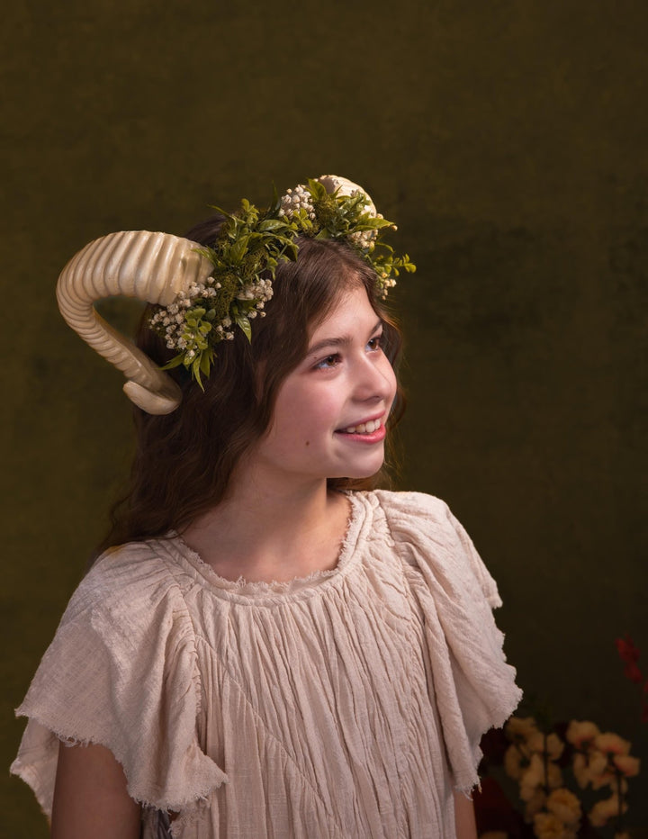 Greenery Horns Crown: Fairycore Pagan Festival Headband – handmade floral hair accessory by magaela