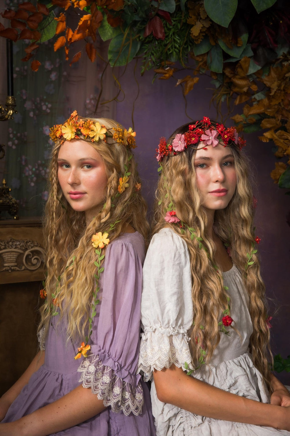 Bridal Flower Hair Wreath with Veil: Romantic Fairy Crown – handmade floral hair accessory by magaela