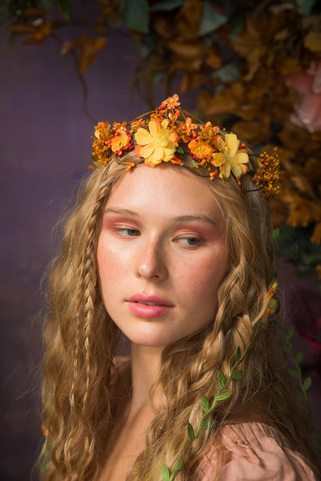 Bridal Flower Hair Wreath with Veil: Romantic Fairy Crown – handmade floral hair accessory by magaela