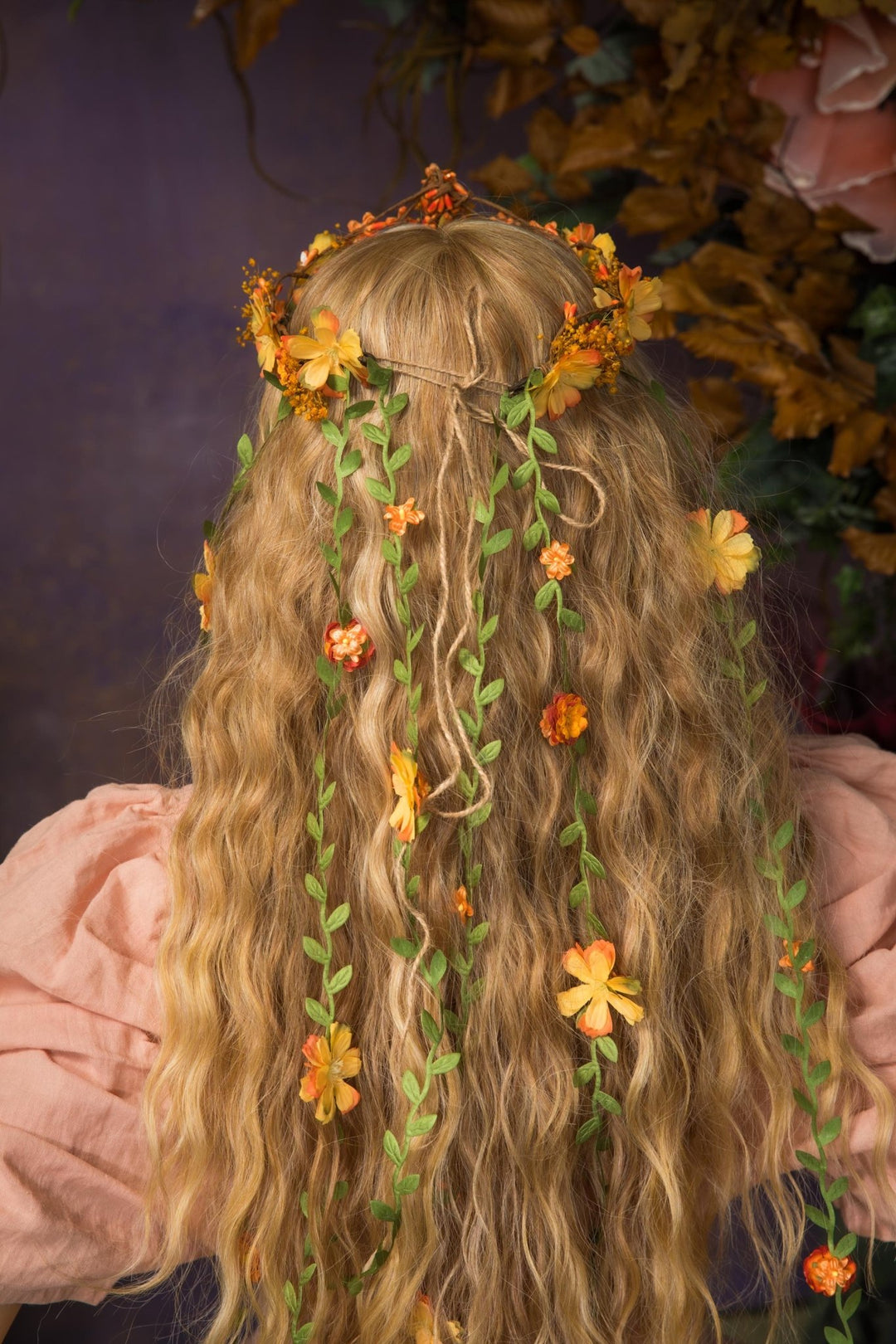 Bridal Flower Hair Wreath with Veil: Romantic Fairy Crown – handmade floral hair accessory by magaela