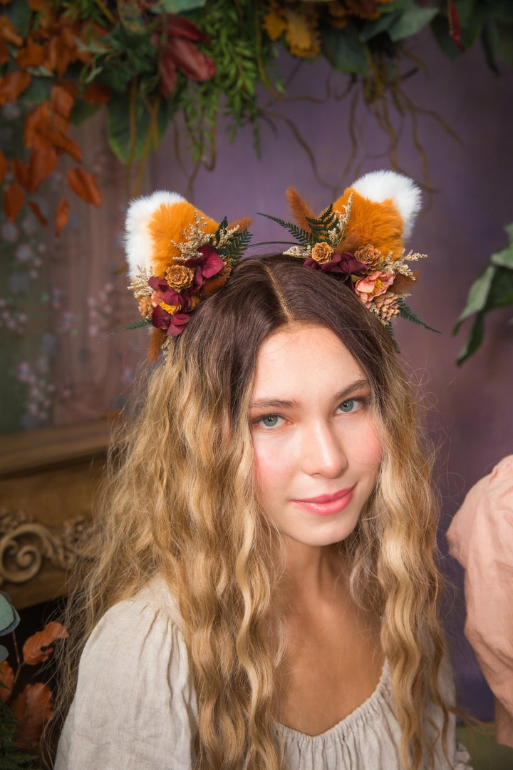 Fox Ears Headband: Fairytale Flower Crown, Kids Costume – handmade floral hair accessory by magaela