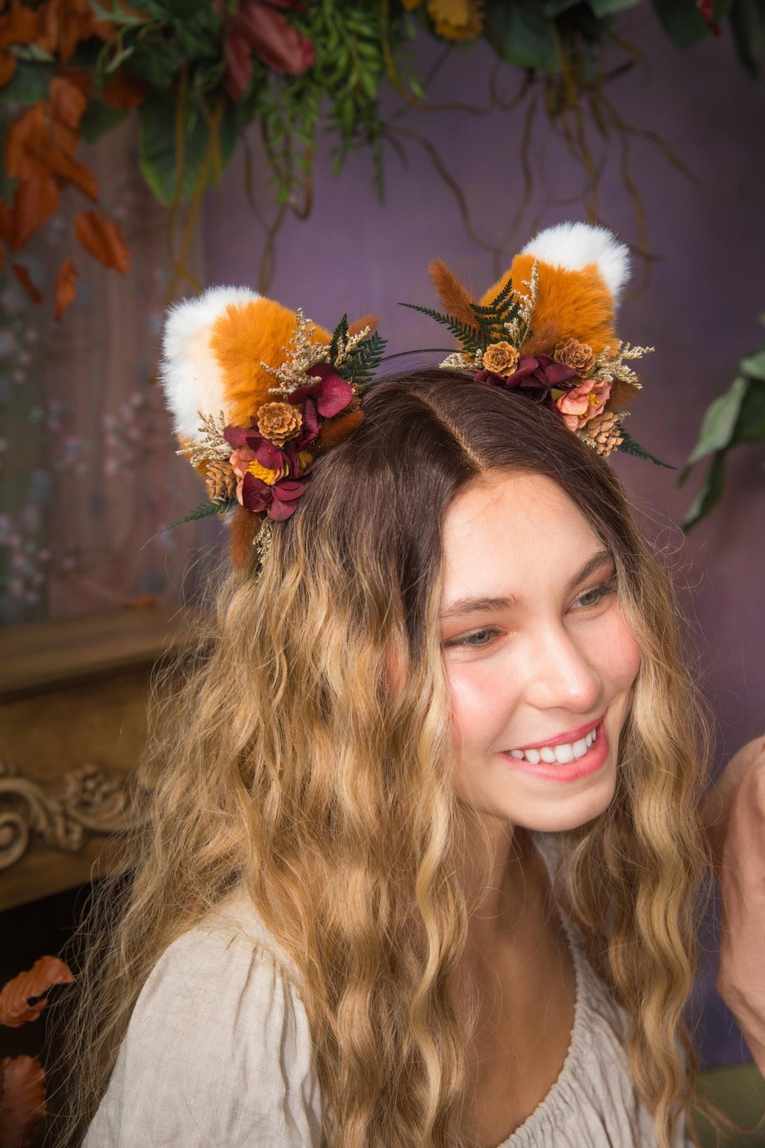 Fox Ears Headband: Fairytale Flower Crown, Kids Costume – handmade floral hair accessory by magaela