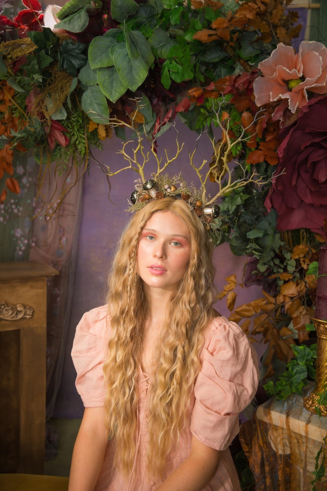 Mushroom Antler Crown: Woodland Fairy Headband, Pagan Costume – handmade floral hair accessory by magaela