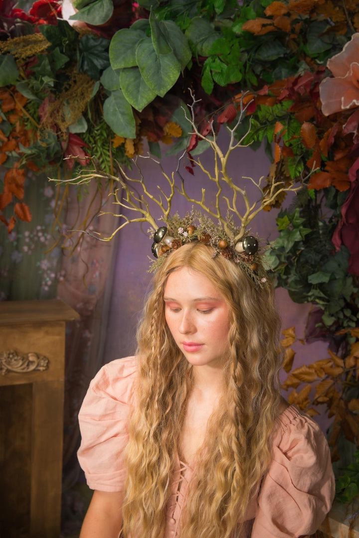 Mushroom Antler Crown: Woodland Fairy Headband, Pagan Costume – handmade floral hair accessory by magaela