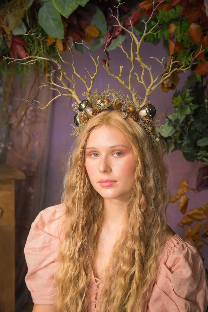 Mushroom Antler Crown: Woodland Fairy Headband, Pagan Costume – handmade floral hair accessory by magaela