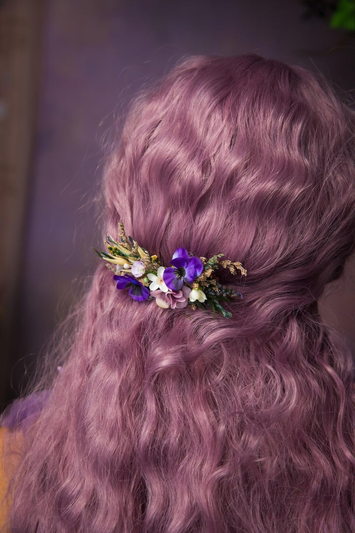 Violet Flower Hair Comb: Purple Bridal Hair Accessory – handmade floral hair accessory by magaela