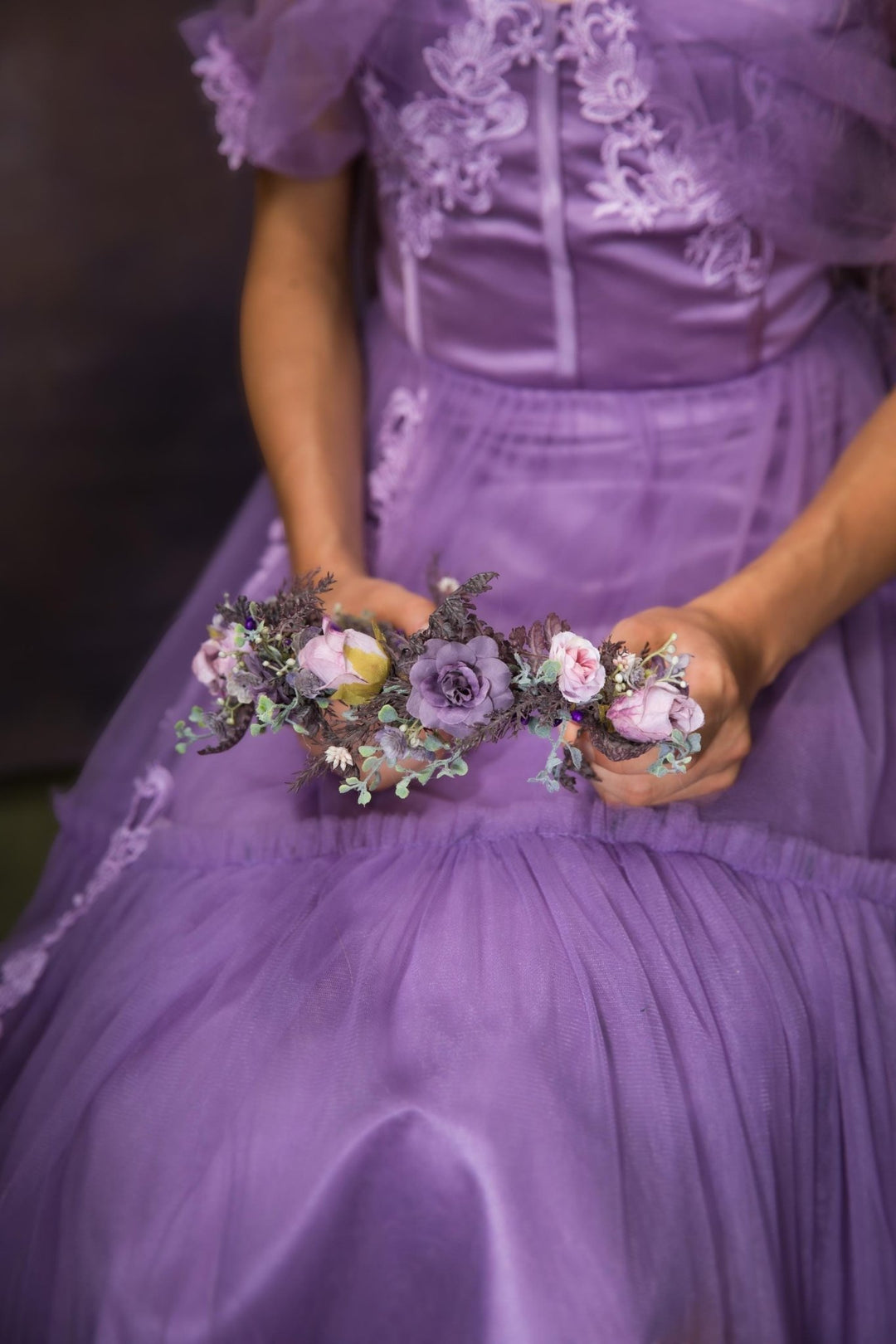 Purple Pink Flower Half Wreath: Boho Bridal Hair Accessory – handmade floral hair accessory by magaela