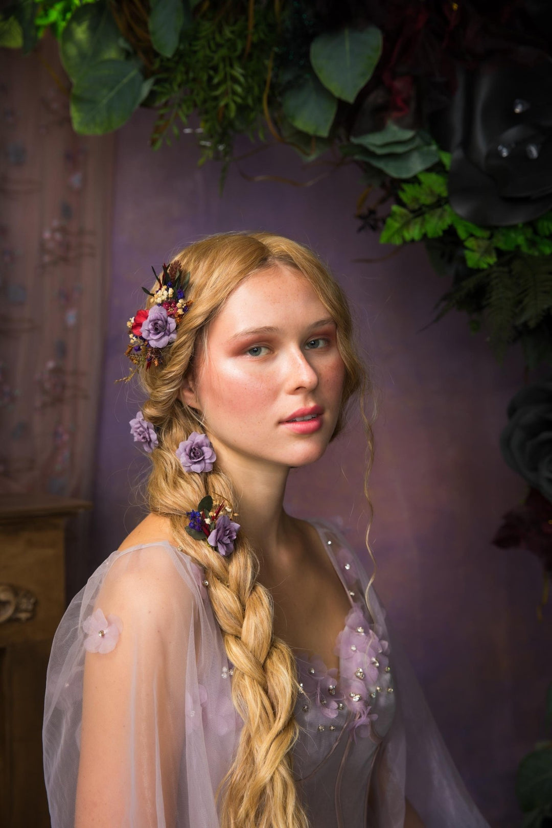 Purple Flower Hair Comb & Pins: Bridal Violet Hair Accessories – handmade floral hair accessory by magaela