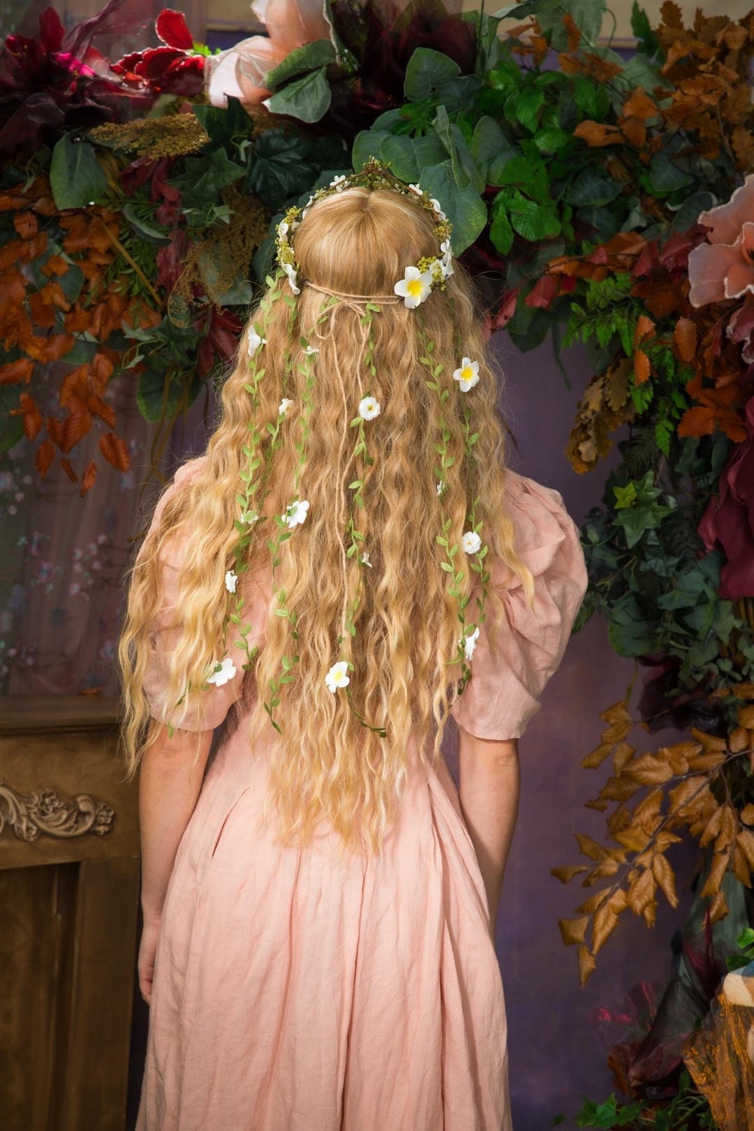 Bridal Flower Hair Wreath with Veil: Romantic Boho Headpiece – handmade floral hair accessory by magaela