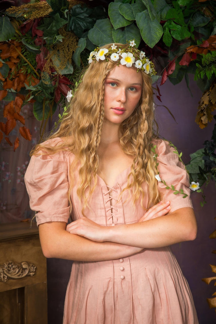 Bridal Flower Hair Wreath with Veil: Romantic Boho Headpiece – handmade floral hair accessory by magaela