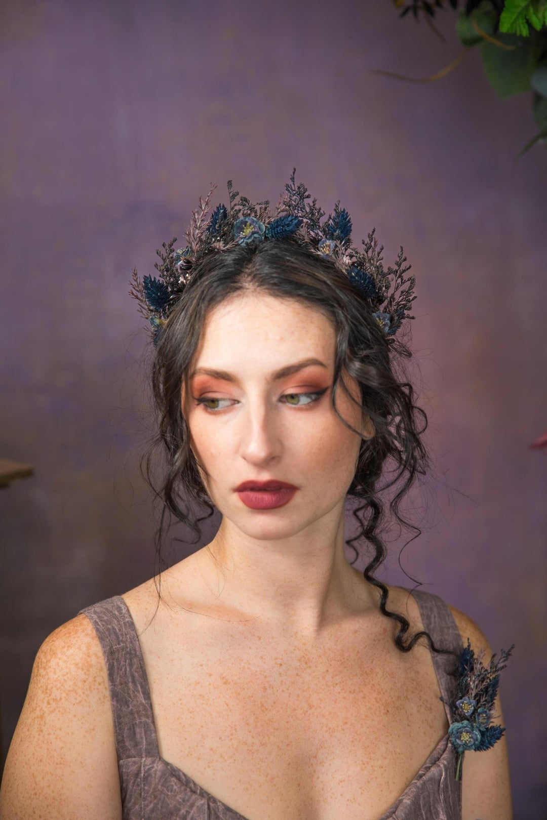 Dark Blue Flower Crown: Gothic Bridal Headband, Halloween Wedding – handmade floral hair accessory by magaela