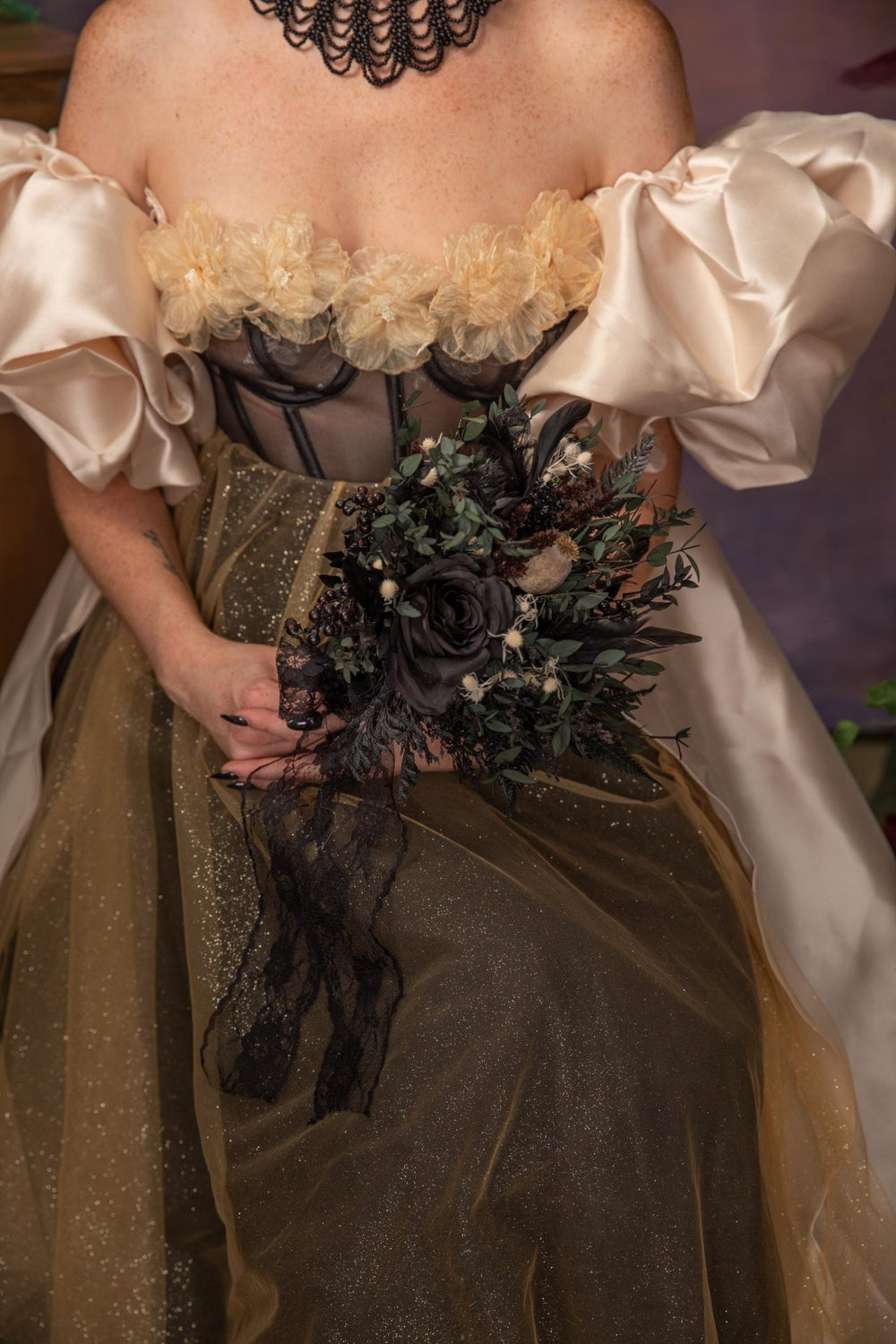 Black Gothic Wedding Bouquet: Dark Artificial Flower Bridal Bouquet – handmade floral hair accessory by magaela