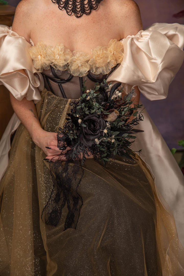 Black Gothic Wedding Bouquet: Dark Artificial Flower Bridal Bouquet – handmade floral hair accessory by magaela