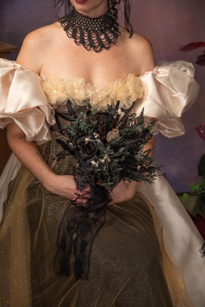 Black Gothic Wedding Bouquet: Dark Artificial Flower Bridal Bouquet – handmade floral hair accessory by magaela