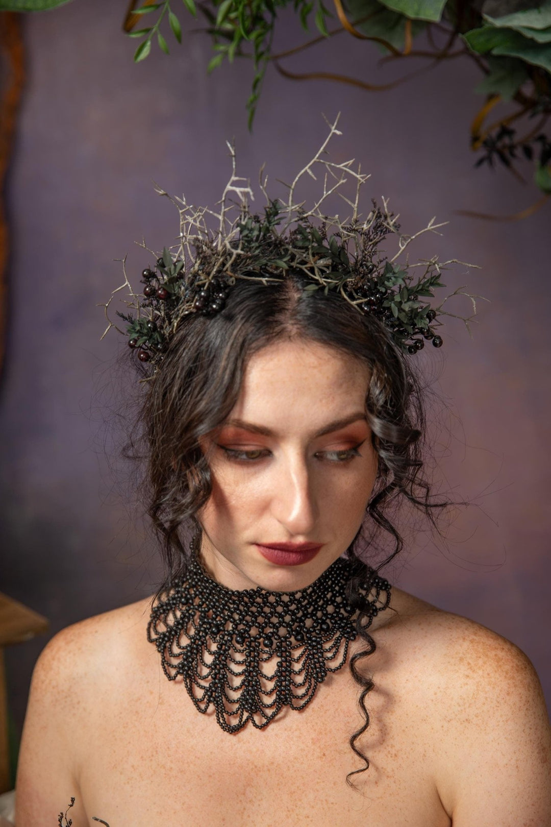 Gothic Bridal Crown: Black Berry Woodland Wedding Headband – handmade floral hair accessory by magaela