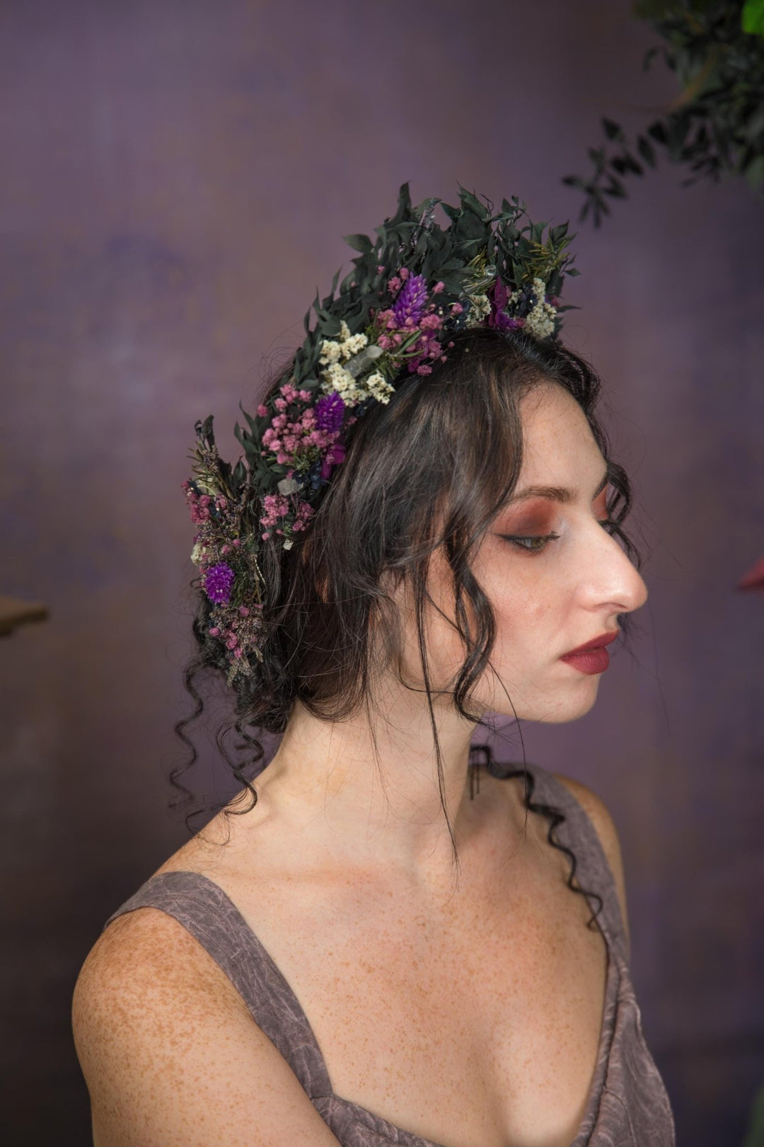 Purple Crystal Bridal Crown: Gothic Flower Headband, Halloween Wedding – handmade floral hair accessory by magaela