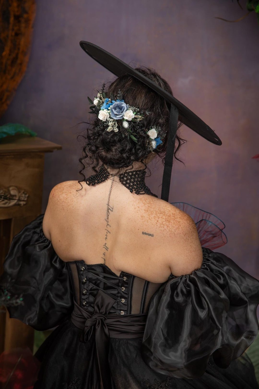 Blue Floral Hair Comb: Gothic Bridal Hair Vine, Winter Wedding – handmade floral hair accessory by magaela