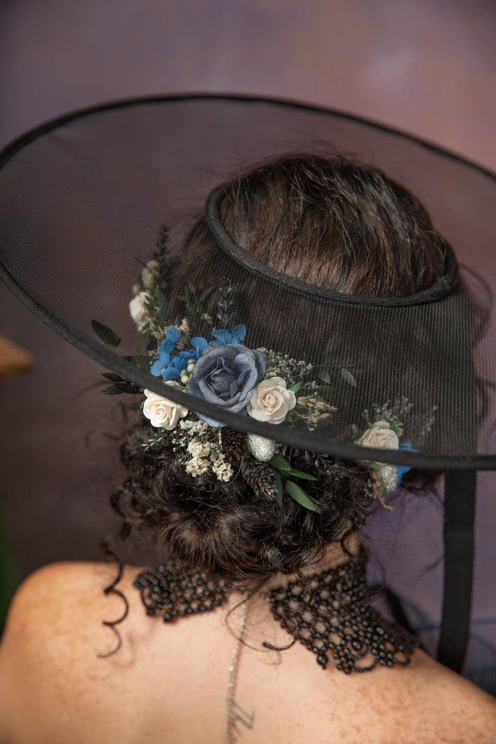 Blue Floral Hair Comb: Gothic Bridal Hair Vine, Winter Wedding – handmade floral hair accessory by magaela